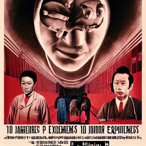 Image similar to poster for the film, japanese doctor experiments on people, art for the film in color, art in 4 k