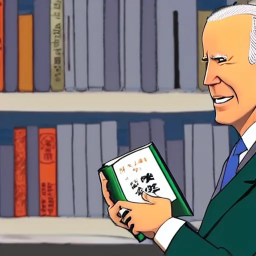 Prompt: biden reading manga, 4 k, captured by