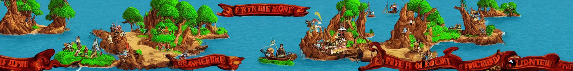 Prompt: landscape of pirate of the monkey island advanture game