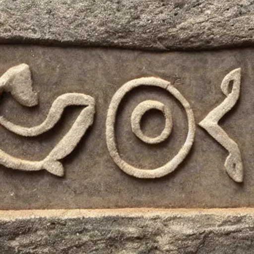 Image similar to an alien alphabet with letter for letter translations to english carved on a piece of ancient stone