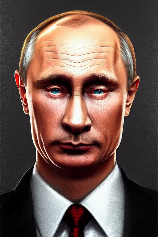 Image similar to vladimir putin as the simpsons character, realistic portrait, symmetrical, highly detailed, digital painting, artstation, concept art, smooth, sharp focus, illustration, cinematic lighting, art by artgerm and greg rutkowski and alphonse mucha