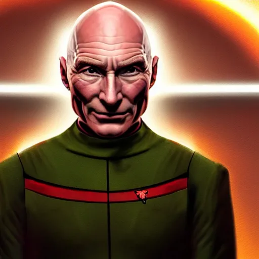 Image similar to a hyper real comic book style portait painting of captain picard with long blond hair, unreal 5, hyperrealistic, octane render, cosplay, rpg portrait, dynamic lighting