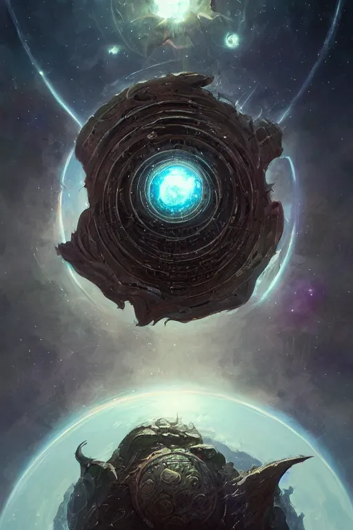 Image similar to azathoth in space looking at earth, larger than earth, huge, towering, gigantic, high octane, 8 k, digital art, magic the gathering, mtg, by greg rutkowski, trending on artstation