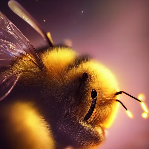 Prompt: Close up shot of Adorable Bee, ultra high detail, huggy wuggy from poppy playtime video game, ultra high detailed, glowing lights, oil painting, Greg Rutkowski, Charlie Bowater, Beeple, unreal 5, DAZ, hyperrealistic, octane render, RPG portrait, dynamic lighting, fantasy art, beautiful face