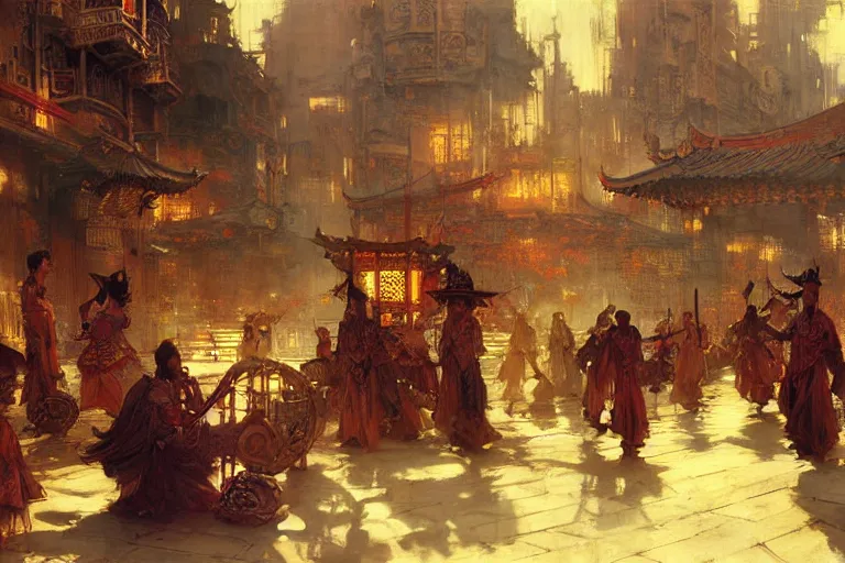 Image similar to wuxia, steampunk city, painting by gaston bussiere, craig mullins, j. c. leyendecker