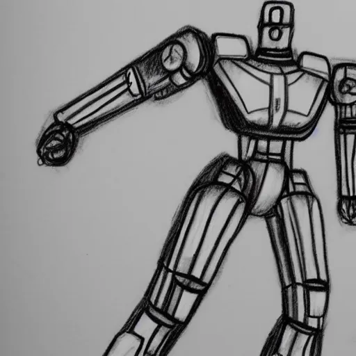 Image similar to a simple pencil sketch of a giant humanoid athletic sleek futuristic humanoid robot android powering up, lines of energy swirling around it