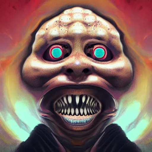 Image similar to man with exaggerated large spiral eyes and drooling mouth under media mind control trending on artstation, mixed media, 8 k ultra