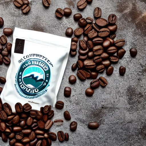 Prompt: a bag of stumptown coffee beans, graphic design, great white shark