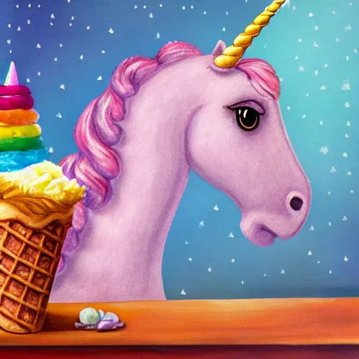 Prompt: Unicorn eating icecream, high detail, sharp image