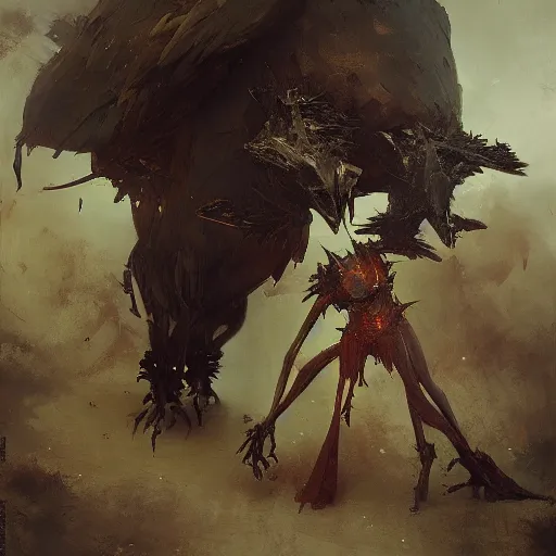 Image similar to Exterior Desert Oasis puissant physique demonic crow wearing a devilry costume Jan Van eyck greg rutkowski ilya repin christophe young bastien lecouffe-deharme ismail inceoglu odd nerdrum dragan bibin john steuart curry