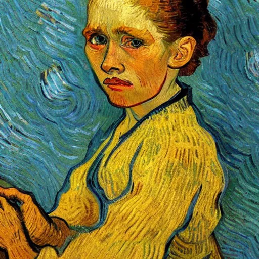 Image similar to high quality high detail painting by vincent van gogh, hd, young shocked girl, photorealistic lighting