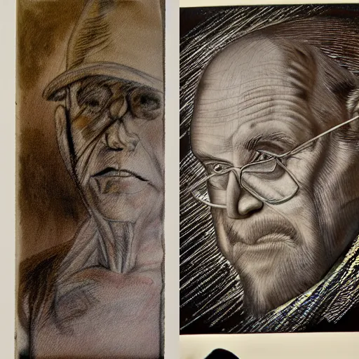 Image similar to portait of old man, studio light, realistic, ink, line drawing, sketch, fineart