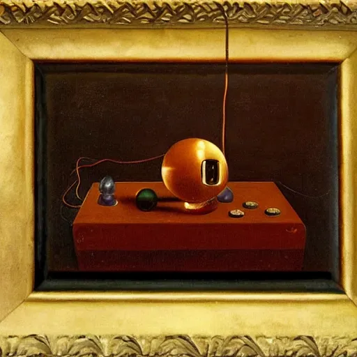 Image similar to an oil painting of a joystick by leonardo da vinci