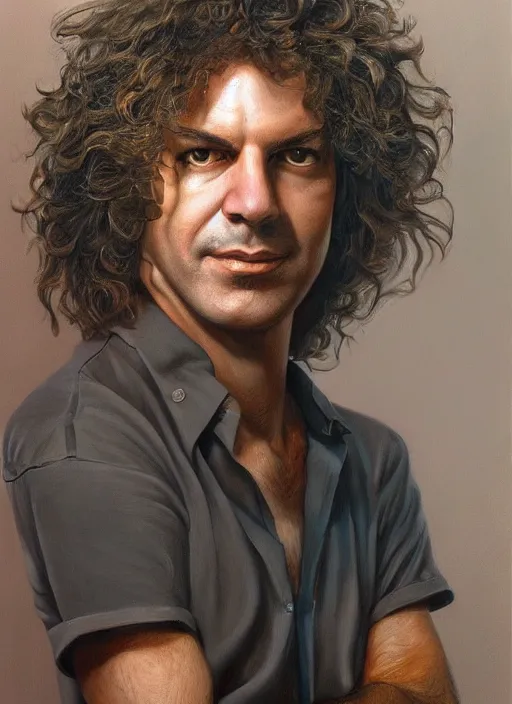 Prompt: a epic portrait of pat metheny, art by boris vallejo and greg danton and denys tsiperko, detailed, hyperrealism, artstation