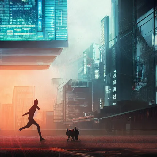 Prompt: people running away from crypto scared, cyberpunk art, ultrarealistic, 8k