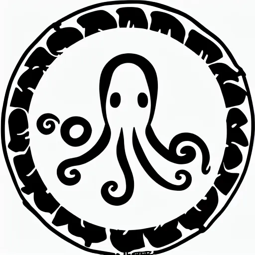 Image similar to octopus vector logo, as emblem for a group of university students in mathematics and physics, sharp modern design, black and white, svg