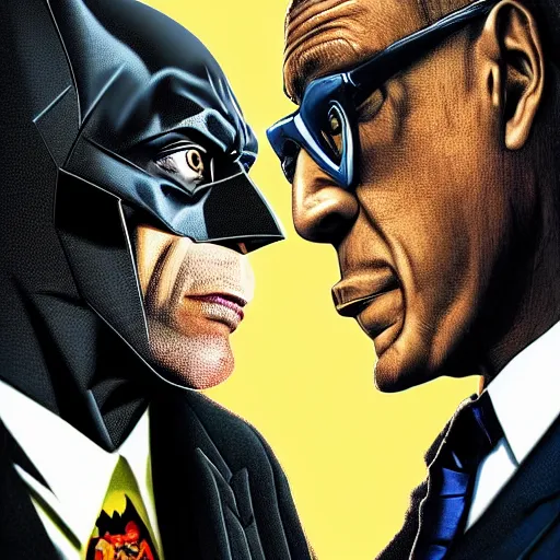 Prompt: batman versus gus fring, poster, movie poster, facing each other, side angle, imax, highly detailed