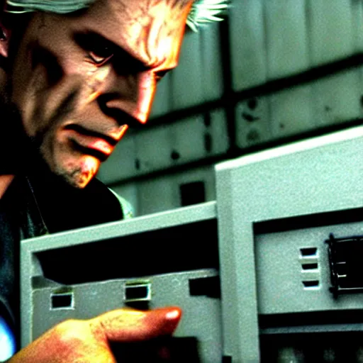 Image similar to drebin893 metal gear solid trying to build a desktop computer with scientific equipment close up