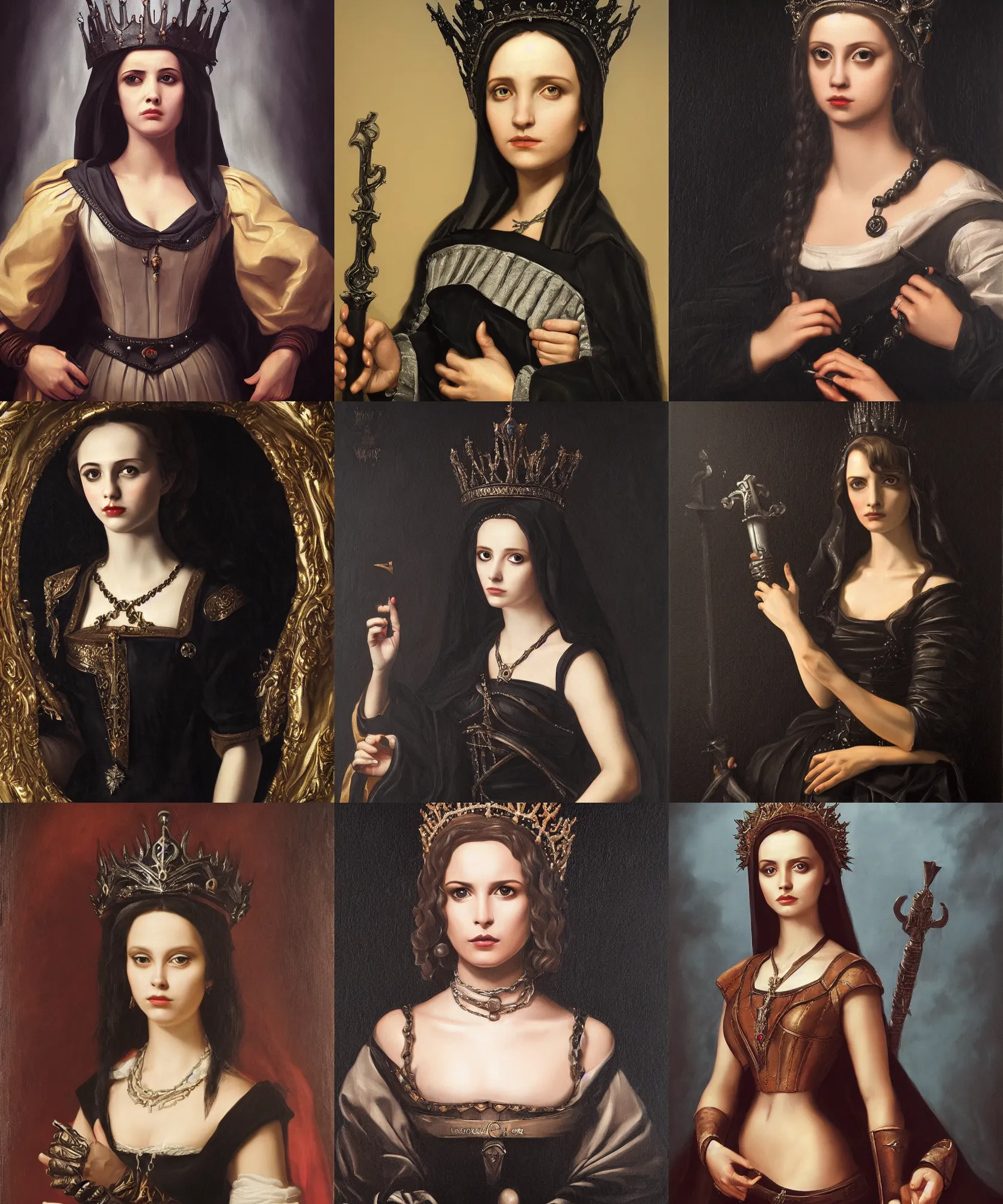 Prompt: The portrait of Lady in black wax crown by Guido Reni, dark fantasy, witcher, very detailed oil painting, masterpiece, 8k