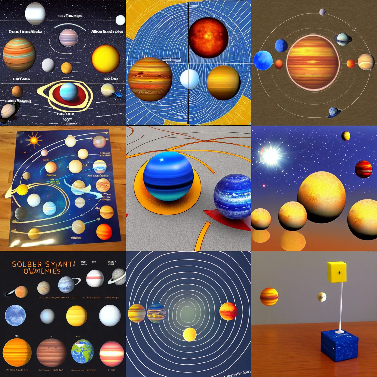 Prompt: solar system with cube planets