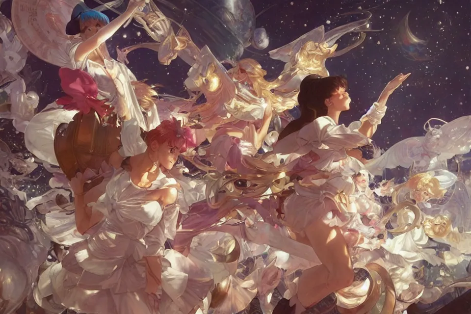 Prompt: ultra realistic illustration, full body sailor moon food fight, sci - fi, fantasy, intricate, elegant, highly detailed, digital painting, artstation, concept art, smooth, sharp focus, illustration, art by artgerm and greg rutkowski and alphonse mucha