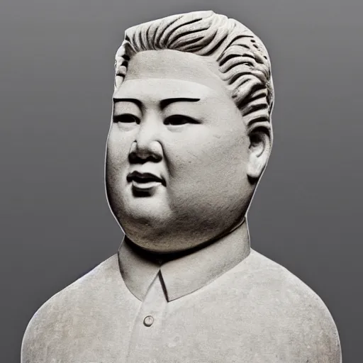 Prompt: polaroid photo of fragmented greek sculpture of kim jong - un