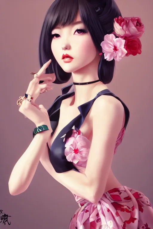 Image similar to a pin up and beautiful fashion charming dreamlke japan girl with lv jewelry, character art, art by artgerm lau and wlop and and ilya kuvshinov and john singer sargent, hyperdetailed, 8 k realistic, symmetrical, frostbite 3 engine, cryengine, dof, trending on artstation, digital art