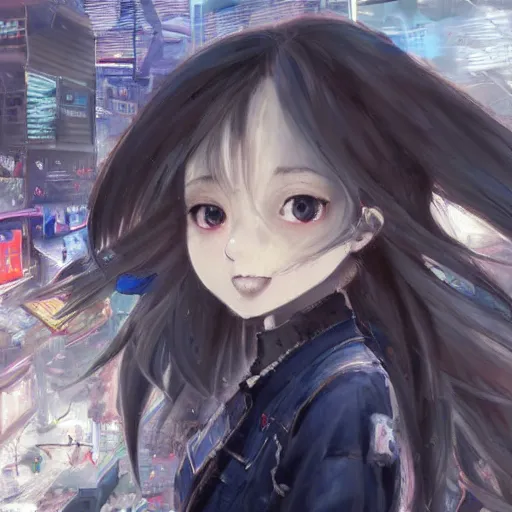 Image similar to dynamic composition, motion, ultra-detailed, incredibly detailed, a lot of details, amazing fine details and brush strokes, colorful and grayish palette, smooth, HD semirealistic anime CG concept art digital painting, watercolor oil painting of Clean and detailed post-cyberpunk sci-fi close-up schoolgirl in asian city in style of cytus and deemo, blue flame, relaxing, calm and mysterious vibes,, by a Chinese artist at ArtStation, by Huang Guangjian, Fenghua Zhong, Ruan Jia, Xin Jin and Wei Chang. Realistic artwork of a Chinese videogame, gradients, gentle an harmonic grayish colors. set in half-life 2, Matrix, GITS, Blade Runner, Neotokyo Source, Syndicate(2012), dynamic composition, beautiful with eerie vibes, very inspirational, very stylish, with gradients, surrealistic, dystopia, postapocalyptic vibes, depth of field, mist, rich cinematic atmosphere, perfect digital art, mystical journey in strange world