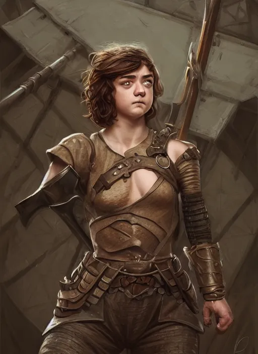 Image similar to muscled Maisie Williams as a ruggedly handsome heroine, intricate, elegant, highly detailed, centered, digital painting, artstation, concept art, smooth, sharp focus, illustration, artgerm, donato giancola, Joseph Christian Leyendecker, WLOP, Artgerm