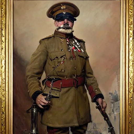 Image similar to dog dressed as a veteran colonel of the first world war german army, highly detailed painting by gaston bussiere, craig mullins, j. c. leyendecker