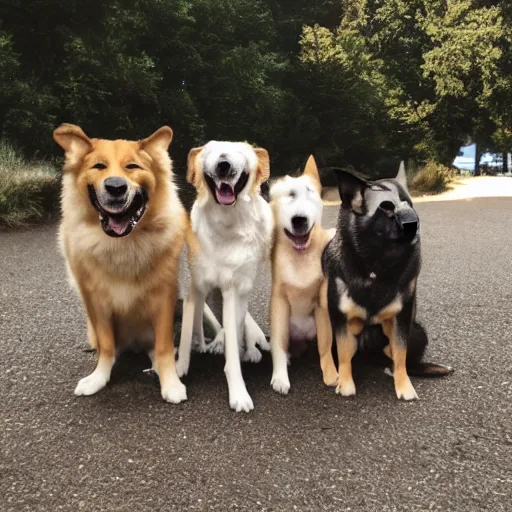 Prompt: many happy dogs together