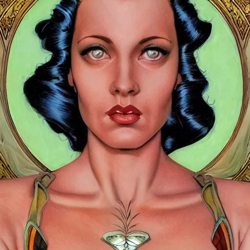 Prompt: a streamline moderne, art nouveau, multi - ethnic and multi - racial portrait in the style of larry elmore, and in the style of donato giancola, and in the style of charles dulac. intelligent, expressive, very large eyes. symmetry, ultrasharp focus, dramatic lighting, photorealistic digital painting, intricate, elegant, highly detailed, symmetrical.