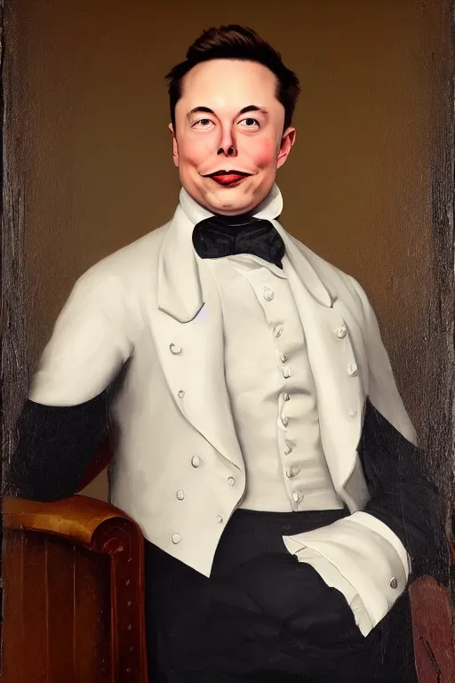 Prompt: elon musk in a funny victorian portrait, oil painting