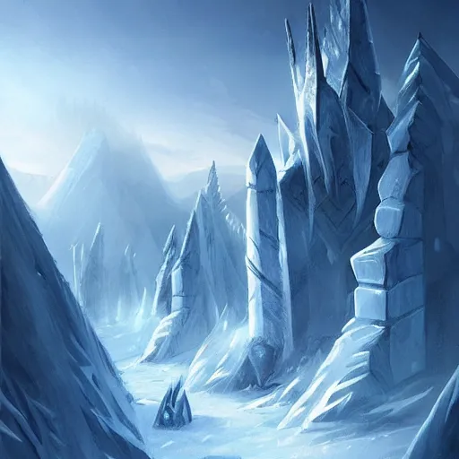 Image similar to cold portrait of pointy ice spikes rising from the ground, epic fantasy style, in the style of Greg Rutkowski, hearthstone artwork