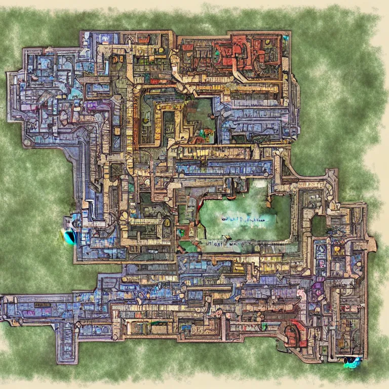 Image similar to full - color fantasy floor plan map of a dungeon, by james gurney, trending on artstation