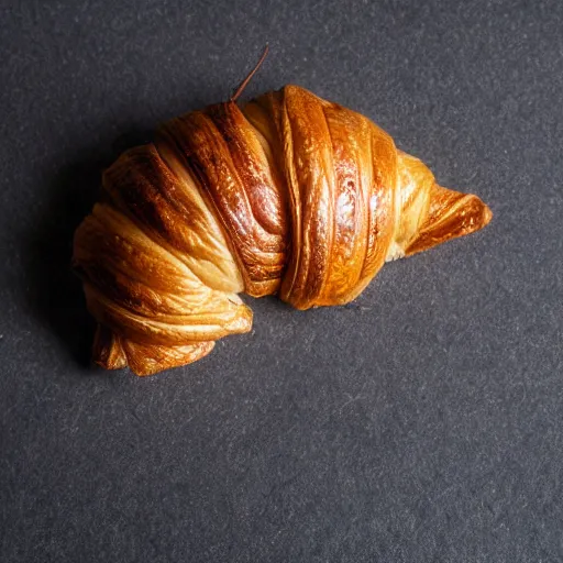 Image similar to a weta made out of croissant. high quality, high resolution, studio lighting