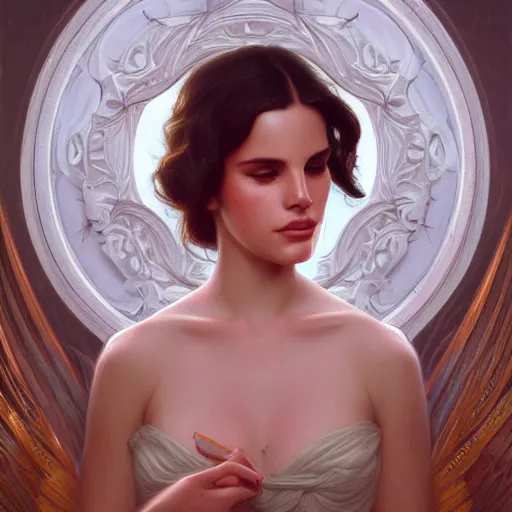 Prompt: portrait of lana del rey, intricate, elegant, highly detailed, digital painting, artstation, concept art, smooth, sharp focus, illustration, art by artgerm and greg rutkowski and alphonse mucha and william - adolphe bouguereau