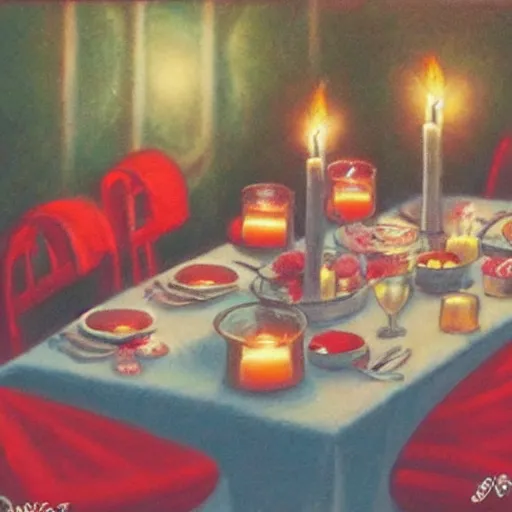 Image similar to kirby romantic dinner, candlelight, roses
