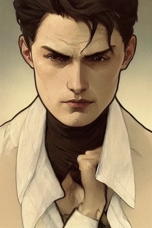 Prompt: cottagecore, man, Levi Ackerman, short hair, pointy nose, annoyed, wearing a maid outfit.elegant. highly detailed, digital painting, artstation, concept art, smooth, sharp, focus, illustration. art by artgerm and greg rutkowski alphonse mucha and Marat Safin