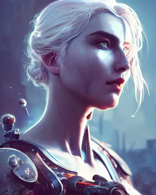 Image similar to portrait of ciri as a cyborg. intricate abstract. intricate artwork. by Tooth Wu, wlop, beeple, dan mumford. octane render, trending on artstation, greg rutkowski very coherent symmetrical artwork. cinematic, hyper realism, high detail, octane render, 8k, iridescent accents