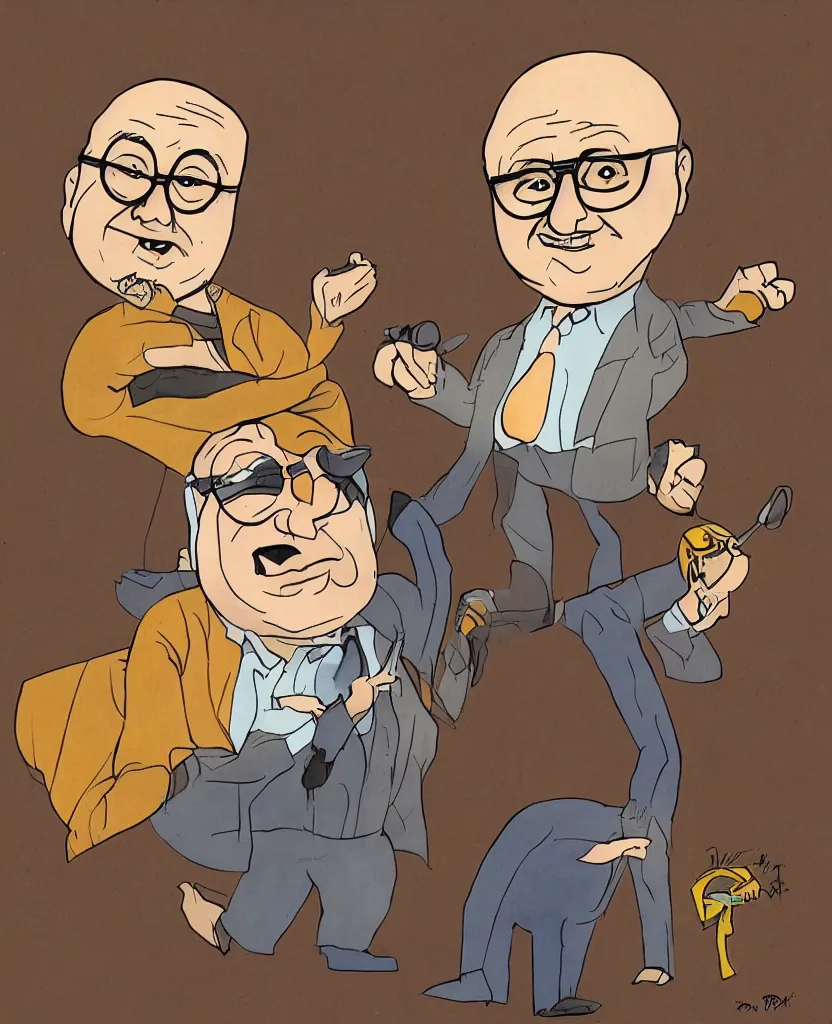 Image similar to artwork of Danny Devito by Justin Roiland