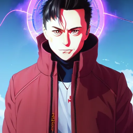 Image similar to anime portrait of evil elon musk on drugs as an anime antagonist by Stanley Artgerm Lau, WLOP, Rossdraws, James Jean, Andrei Riabovitchev, Marc Simonetti, and Sakimichan, trending on artstation