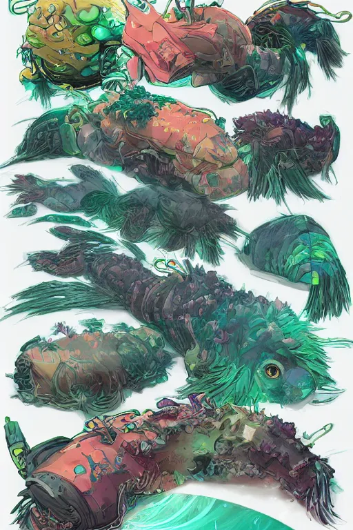 Image similar to 3 d render creature animal sushi cristal eye roots cactus fish wing elemental flush of force nature micro world fluo, that looks like it is from borderlands and by feng zhu and loish and laurie greasley, victo ngai, andreas rocha, john harris