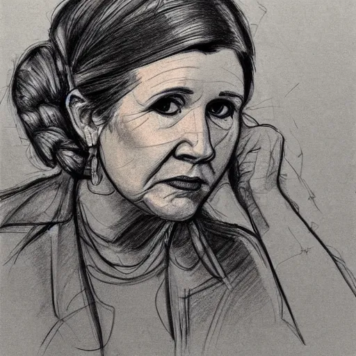 Image similar to a realistic yet scraggly portrait sketch of the side profile of a stern and sophisticated carrie fisher, trending on artstation, intricate details, in the style of frank auerbach, in the style of sergio aragones, in the style of martin ansin, in the style of david aja, in the style of mattias adolfsson