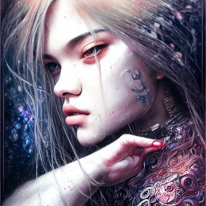 Image similar to jossi of blackpink, king, tarot card, highly detailed, digital painting, smooth, sharp focus, illustration, ultra realistic, 8 k, art by karol bak and agnes cecile