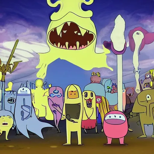 Prompt: adventure time characters in a dark souls game