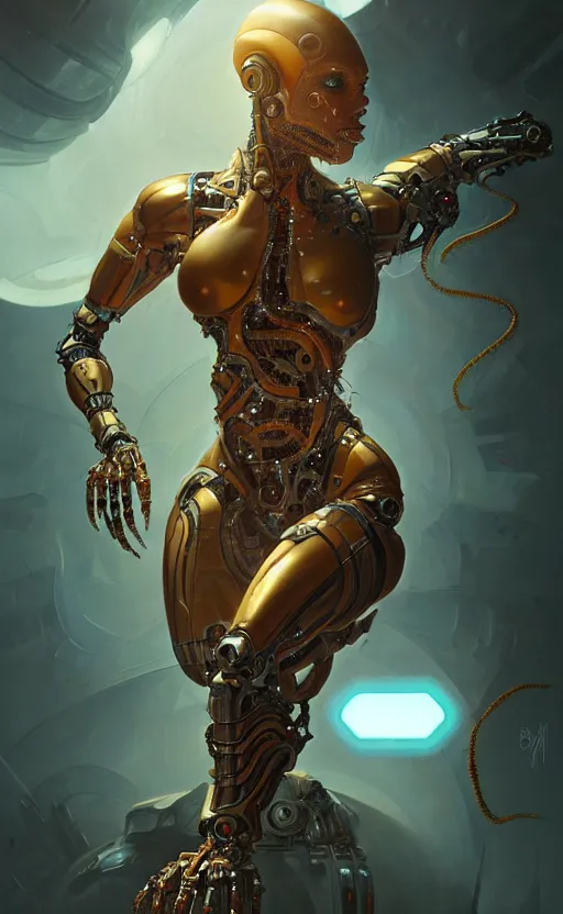 Prompt: Cyborg biomechanical scorpion female, sci-fi, highly detailed, digital painting, artstation, concept art, smooth, sharp focus, illustration, art by artgerm and greg rutkowski and alphonse mucha