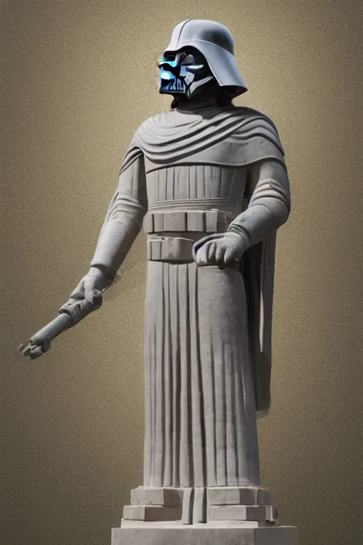 Image similar to A monumental sandstone statue of Darth Vador standing, in the style of the late Akkadian empire, museum catalog photography