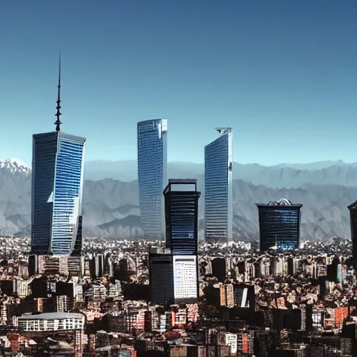 Prompt: Santiago of Chile skyline from a cyberpunk future