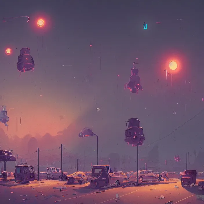 Prompt: a mass escape of the whats its, by simon stalenhag